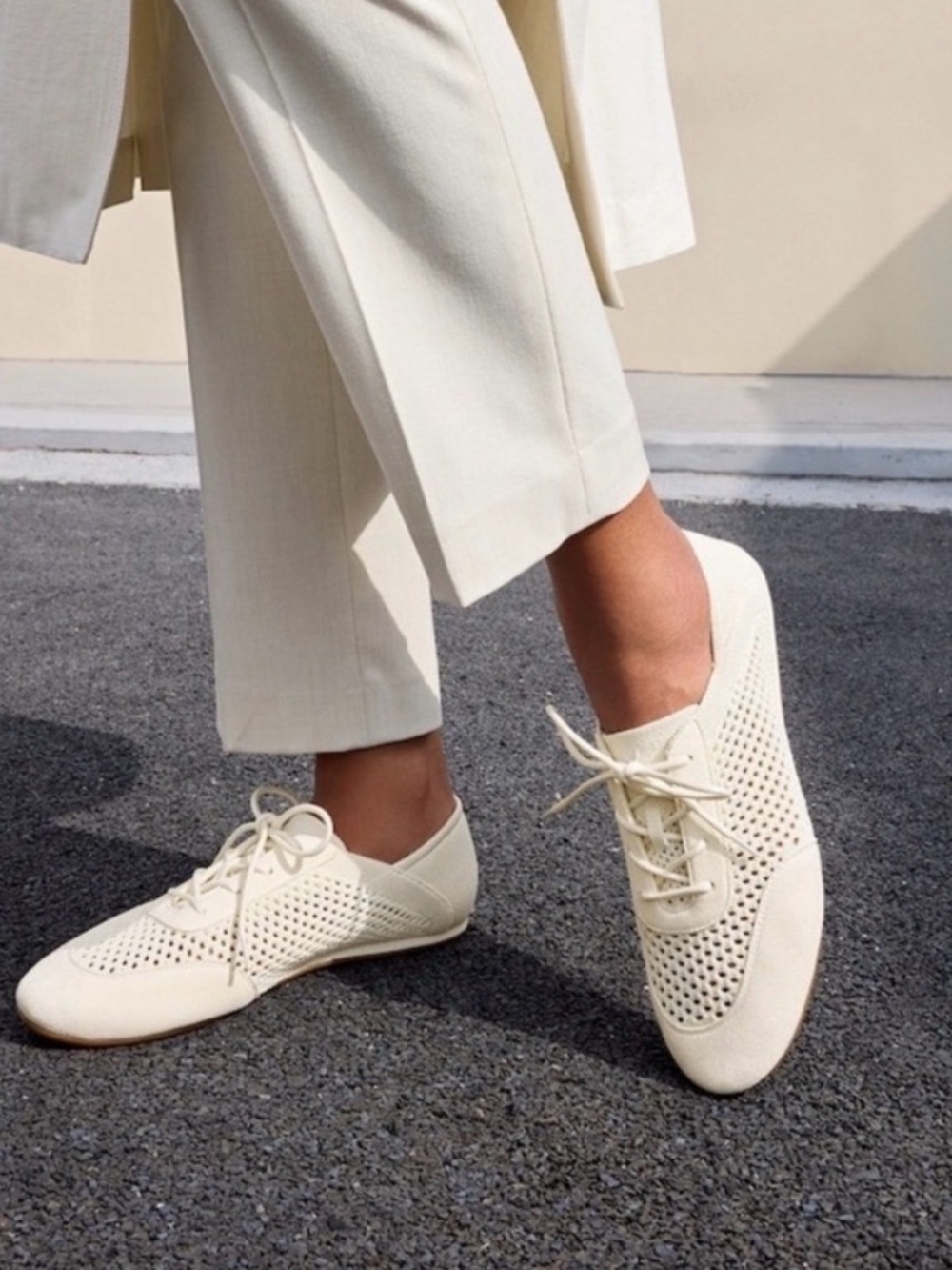 VIVAIA Yara Mesh Sneakerina Lace Up Flat Sneaker Cream Ivory Size 10 - Picture 2 of 10